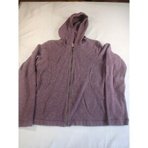 Cabelas Womens Ribbed Knit Full Zip Hoodie Purple Heathered Sweatshirt Large